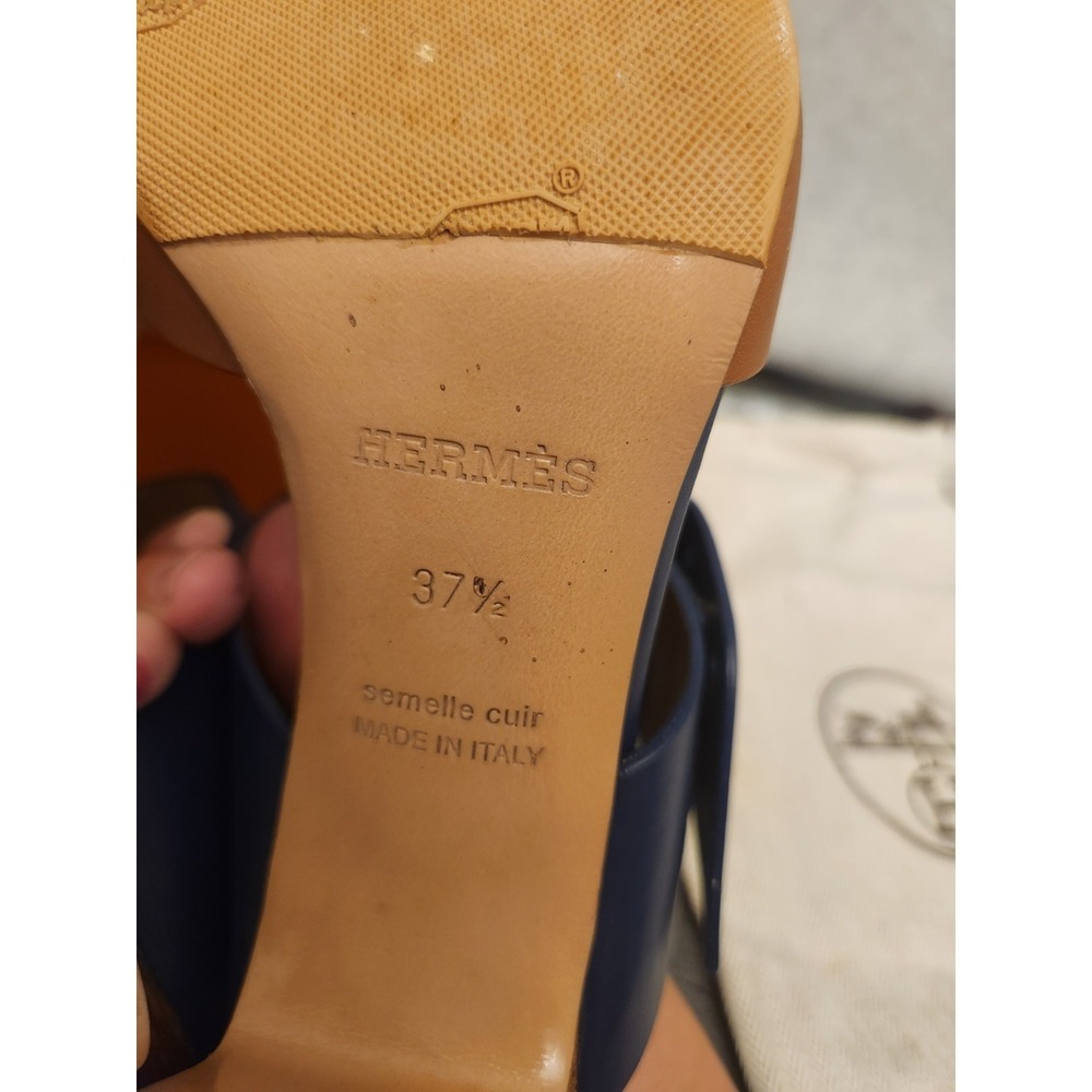 Hermes Leather Bicolor Mule Sandals Heels 37 1/2 Resoled Dust Bag Box - Picture 9 of 16